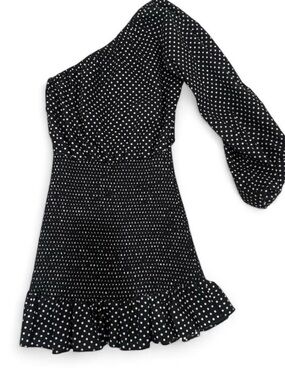 Tularosa Black and White One-Shoulder Polka Dot Mini Dress